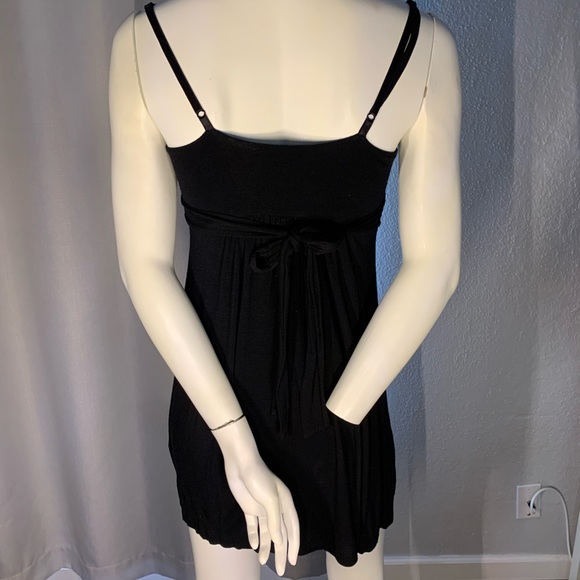 Black cotton mini dress with tie strap in back - Picture 2 of 2